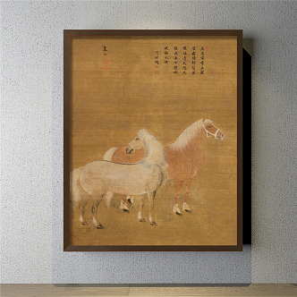 New Chinese Animal Painting Brown Study Water Horse Decorative Painting 3d model