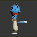Blue 3D Cartoon Cat Character Design With Red Scarf Yellow Belt White Pants
