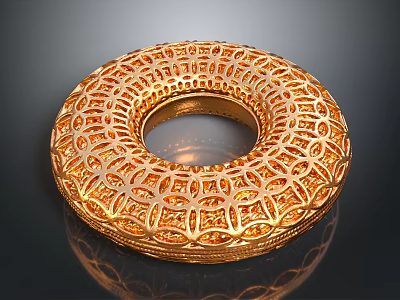 Golden Circular Decorative Household Accessory With Intricate Openwork Pattern Design 3d model