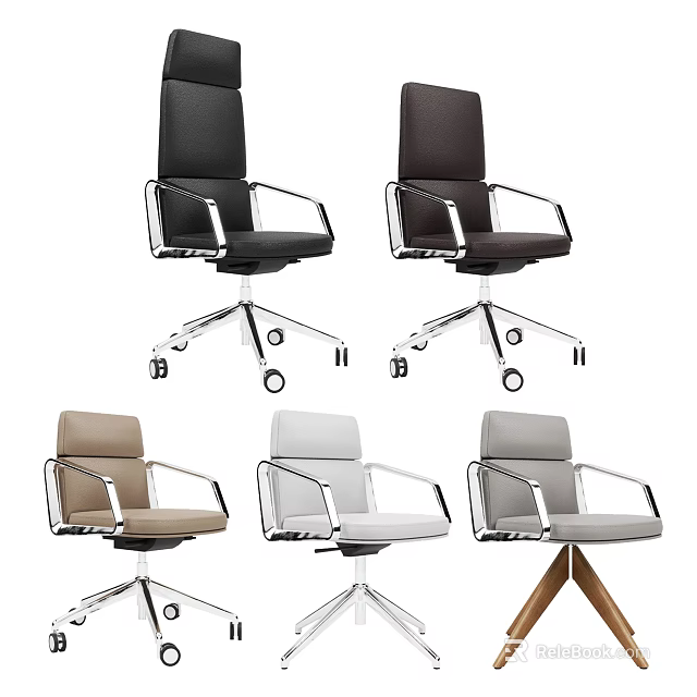 Modern Office Chair Collection with Metal Armrests Swivel Base and Various Colors 3d model 