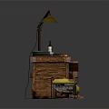 Vintage Wooden Workbench Setup With Table Lamp Tools Storage Box And Metal Toolbox
