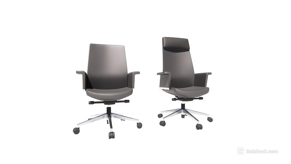 Two Modern Gray Office Chairs With Armrests And Rolling Wheels Design 3d model 