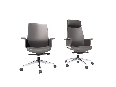 Two Modern Gray Office Chairs With Armrests And Rolling Wheels Design 3d model