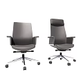 Two Modern Gray Office Chairs With Armrests And Rolling Wheels Design