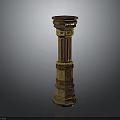 Ornate Decorative Column With Carved Details Gold Accents And Layered Design