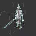 Pyramid Head Inspired Horror Game Character With Tattered Clothing And Large Sword
