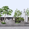 Karesansui Japanese Dry Landscape Garden Design With Rocks Trees Stone Pillars And Lantern
