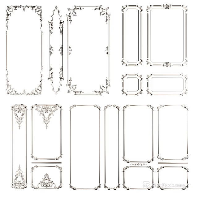Decorative Line Frame Designs With Ornamental Patterns And Various Styles 3d model 