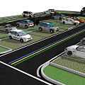 Organized Parking Lot Layout With Parked Cars Curved Driveway And Green Areas