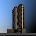 Tall Residential Building Exterior with Classical Decorative Top Beige Facade and Large Windows