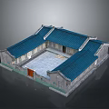 Traditional Chinese Courtyard House With Blue Roof Gray Walls And Central Courtyard