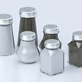 Ceramic Salt And Pepper Shakers Featuring Various Shapes Silver Lids And Transparent Dark Bodies