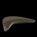 Modern Curved Public Bench With Striped Wooden Design And Sleek White Base