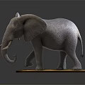Detailed Realistic Elephant Model With Long Tusks Standing On Wooden Base