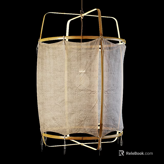 Minimalist Bamboo Frame Chandelier With Beige Fabric Shade For Home Interior Decor 3d model 