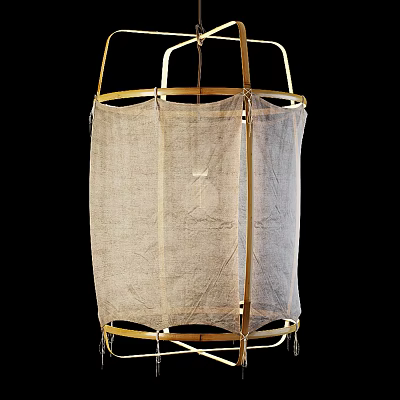 Minimalist Bamboo Frame Chandelier With Beige Fabric Shade For Home Interior Decor 3d model