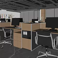 Modern Office Workspace With Multiple Workstations Computers Office Chairs And Filing Cabinets 3d model