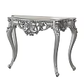 Golden Ornate Decorative Table With Intricate Carvings And Curved Legs Design