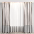 Elegant Light Gray Curtains With Gold And Gray Trim And Sheer Layer 3d model