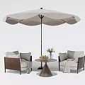 Comfortable Modern Outdoor Sofa Set With Umbrella Side Table Fruit And Vase 3d model