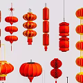 Traditional Red Chinese Lanterns With Various Shapes And Decorative Designs