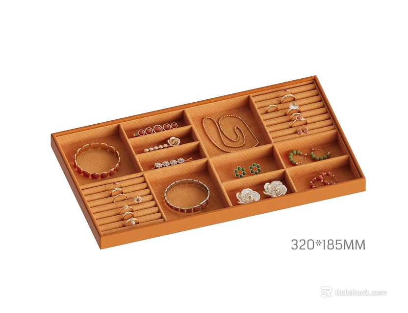 Practical Wooden Jewelry Storage Tray With Bracelets Earrings Necklaces And Divided Compartments 3d model 