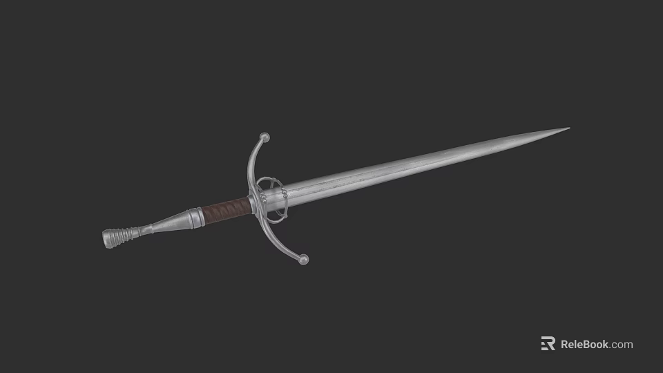 Medieval Weapon Sword With Steel Blade Wooden Grip And Ornate Hilt Design 3d model 