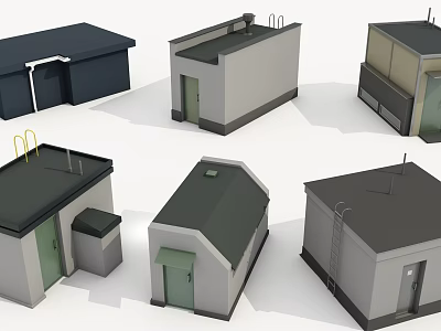 Various Architectural Components Including Different Roofs Doors Ladders And Chimneys 3d model