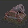 Old Historical Cannon Weapon With Wooden Carriage And Metal Barrel