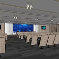 Modern Conference Room Interior With Rows Of Chairs Large Screen And Side Screens