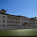 Traditional Chinese Style Office Building With White Walls Brown Accents And Green Lawn