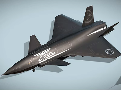 Advanced Black Fighter Jet With Sleek Aerodynamic Design and Military Emblems On Body 3d model
