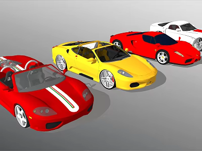 Colorful Sports Cars In Red Yellow White With Aerodynamic Styling And Open Top Design 3d model