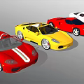 Colorful Sports Cars In Red Yellow White With Aerodynamic Styling And Open Top Design