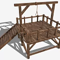 Wooden Gallows Structure With Platform Stairs And Hanging Rope Design