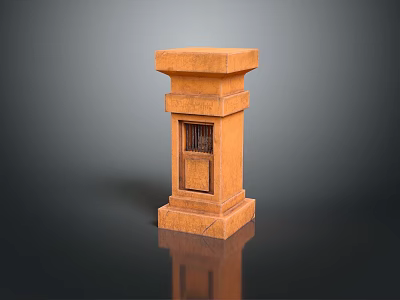 Decorative Wooden Column With Carved Details And Square Pedestal Base 3d model