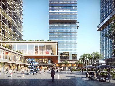 Modern Urban Commercial Plaza With High Rise Buildings Open Space And Pedestrian Areas 3d model