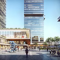 Modern Urban Commercial Plaza With High Rise Buildings Open Space And Pedestrian Areas
