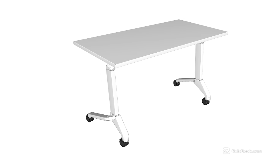 White Modern Conference Table With Rolling Wheels And Simple Design For Office Use 3d model 