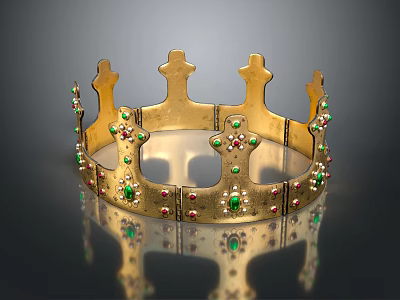 Gold Intricate Headdress Crown With Green And Red Gemstones Decorative Design 3d model