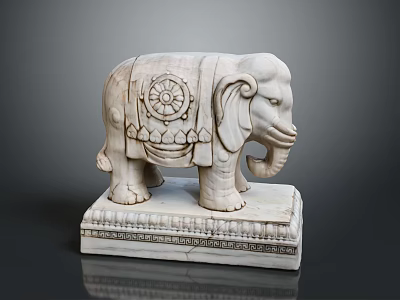 Carved Marble Elephant Sculpture With Decorative Back Design And Intricate Base Patterns 3d model