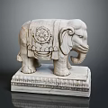 Carved Marble Elephant Sculpture With Decorative Back Design And Intricate Base Patterns