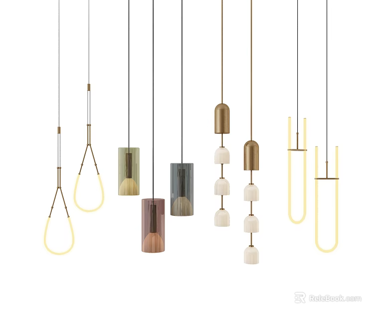 Modern Stylish Pendant Lights With Multiple Designs Different Materials And Geometric Shapes 3d model