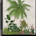 Glass Enclosed Indoor Landscape Featuring Large Palm Tree Green Plants And Pink Wall