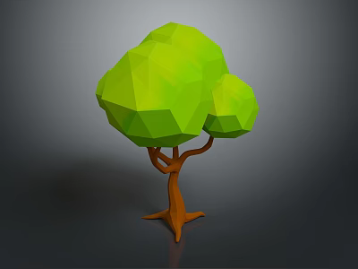 Cartoon Tree Scene With Green Low Poly Canopy And Orange Trunk 3d model