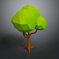 Cartoon Tree Scene With Green Low Poly Canopy And Orange Trunk