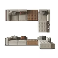 Comfortable Sectional Sofa with Beige Brown Cushions Modular Design and Upholstered Seats 3d model