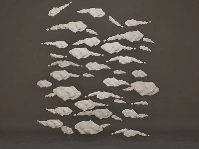 Scenery Of White Clouds Arranged With Dark Background And Floating Forms 3d model
