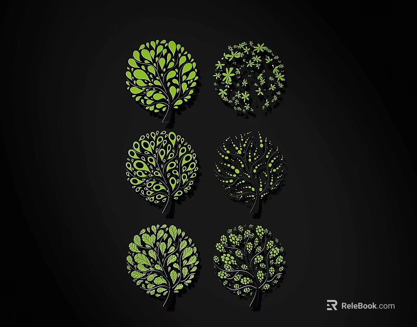 Artistic Tree Shaped Wall Decor with Green and Black Patterns for Home 3d model