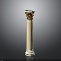 Classical Fluted Column Sculpture With Golden Decorative Top And Marble Base